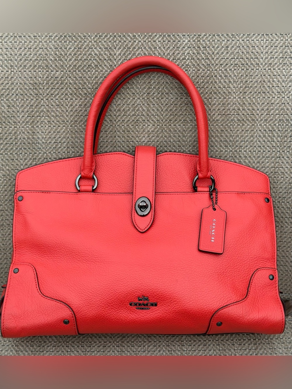 COACH Mercer 30 Satchel Crossbody Deep coral Pebble Grain Leather 37575 Handbag